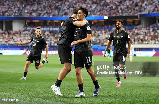 Elijah Just of New Zealand celebrates with teammate Tim Payne after scoring his team's second goal during the FIFA World Cup 2026 Group G match...
