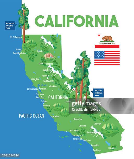 california sequoias and redwoods map - bakersfield california stock illustrations