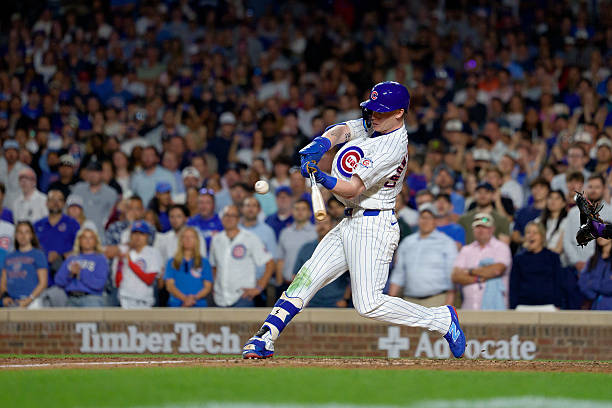 Pete Crow-Armstrong of the Chicago Cubs hits a sacrifice fly in the eighth inning against the Colorado Rockies at Wrigley Field on June 15, 2026 in...