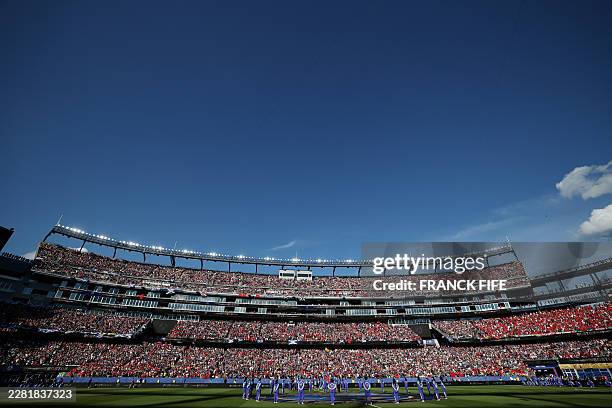 General view of the stands before the 2026 World Cup Group C football match between Scotland and Morocco at the Boston Stadium in Foxborough on June...