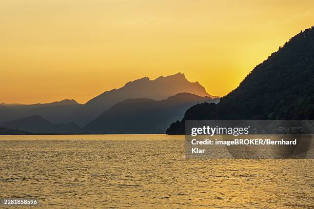 sunset at lake lucerne in switzerland - lake lucerne stock pictures, royalty-free photos & images