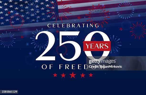 ilustraciones, imágenes clip art, dibujos animados e iconos de stock de celebrando el póster de 250 años de libertad de estados unidos. vector - día de la independencia