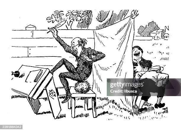 boys hedgehog writer prank - child biting stock illustrations