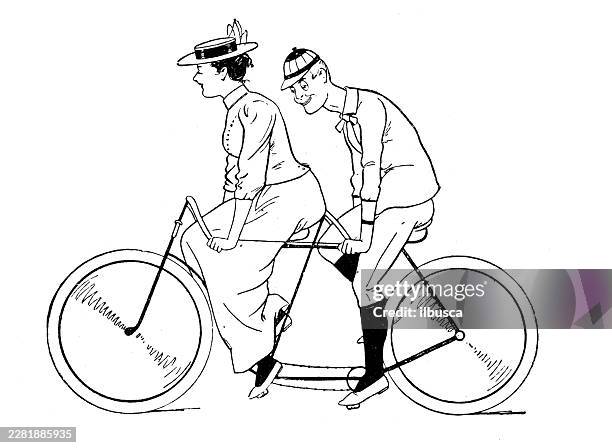 couple with bicycle aging comic cartoon - aging population uk stock illustrations