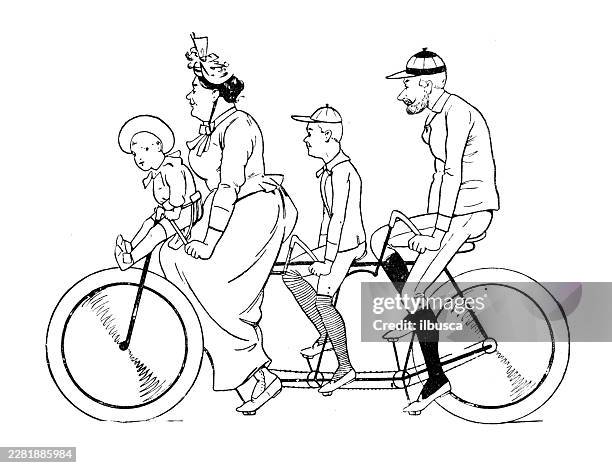 couple with bicycle aging comic cartoon - ageing population stock illustrations