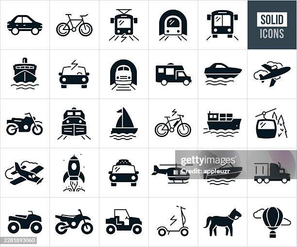 transportation solid icons - motorboat stock illustrations