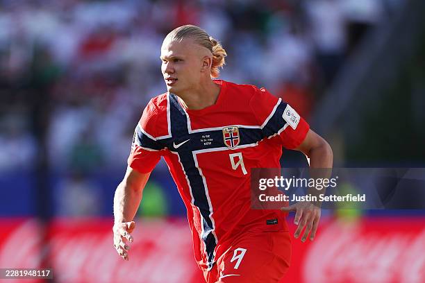 Erling Haaland of Norway looks on during the FIFA World Cup 2026 Group I match between Iraq and Norway at Boston Stadium on June 16, 2026 in...