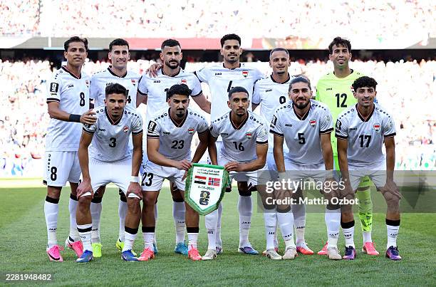 Iraq players pose for a team photograph before the FIFA World Cup 2026 Group I match between Iraq and Norway at Boston Stadium on June 16, 2026 in...
