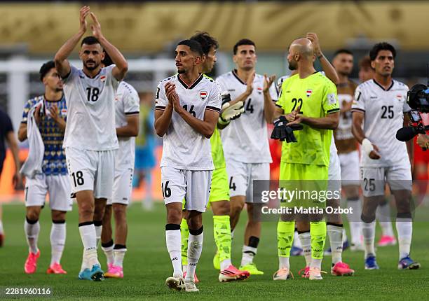 Amir Alammari of Iraq applauds fans after the 1-4 loss during the FIFA World Cup 2026 Group I match between Iraq and Norway at Boston Stadium on June...