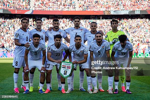 Iraq starting XI pose before the FIFA World Cup 2026 Group I match between Iraq and Norway at Boston Stadium on June 16, 2026 in Foxborough,...
