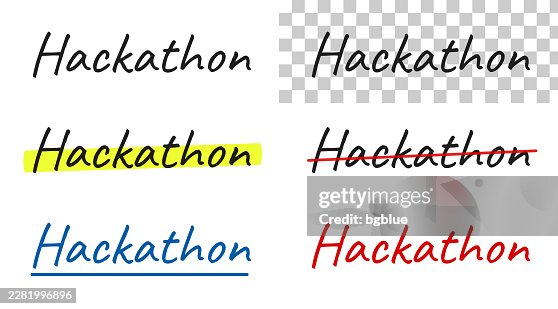 Hackathon - Handwritten text, highlighted, crossed out, underlined on blank background Hackathon - Handwritten text, highlighted, crossed out, underlined on blank background