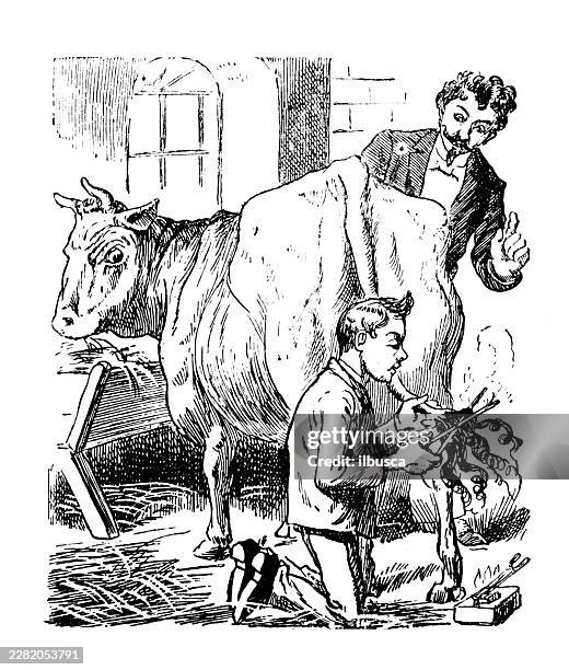 comic cartoon, apprentice barber practising - female apprentice stock illustrations