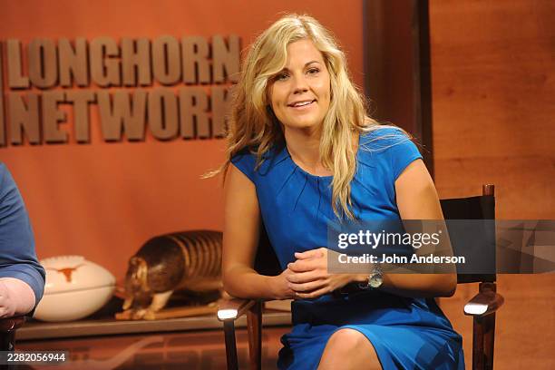 View of sports commentator Samantha Steele on set during a Longhorn Network media preview event, Austin, Texas, August 18, 2011.