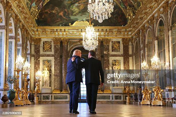 President Donald Trump receives a tour of Chateau de Versailles from President of France Emmanuel Macron ahead of a dinner on June 17, 2026 in...