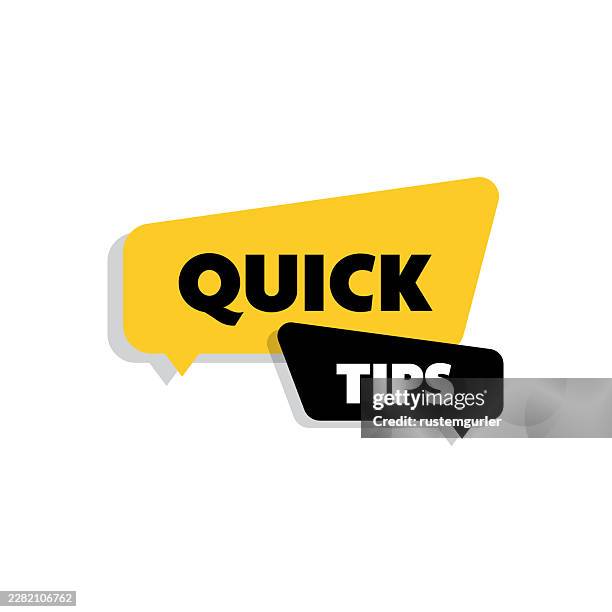 yellow speech bubble with the word quick tips label. on white background - question mark logo stock illustrations