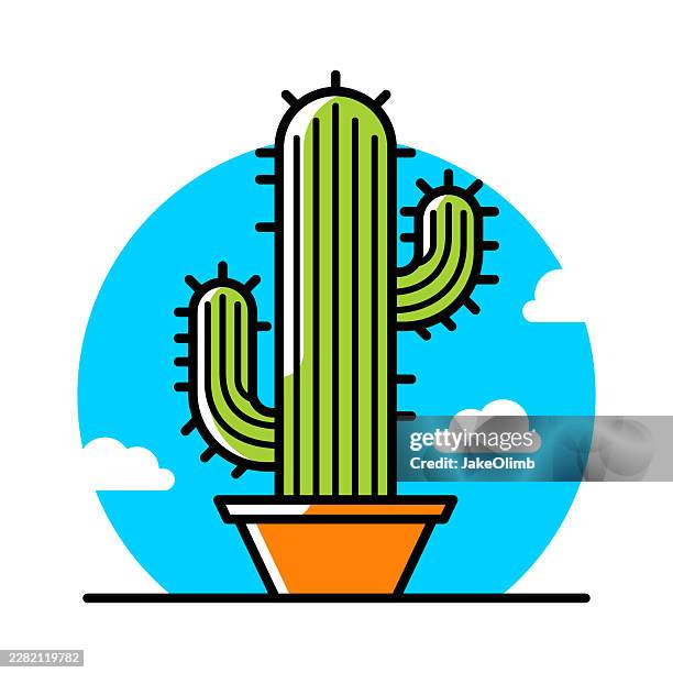 cactus icon line art - desert sky clouds stock illustrations