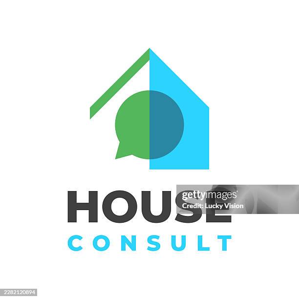 house consult logo designs concept, construction talk chat bubble vector icon illustration stock illustration - construction workers talking stock illustrations