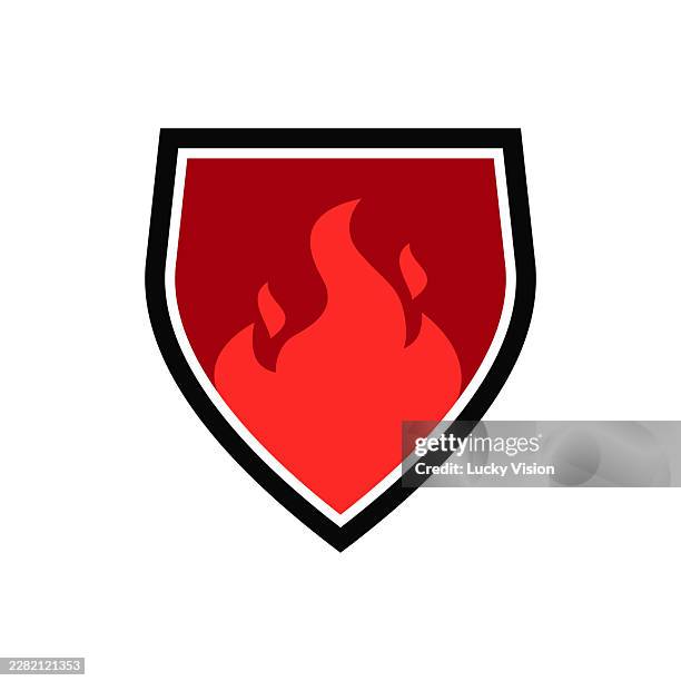 fire shield logo template design vector, emblem, design concept, creative symbol, icon stock illustration - fire firefighter stock illustrations