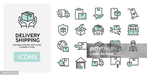 delivery and shipping thin line icons collection. editable stroke. vector illustration. basic icon for website design, logo, app, template, ui, infographic - warehouse manager stock illustrations