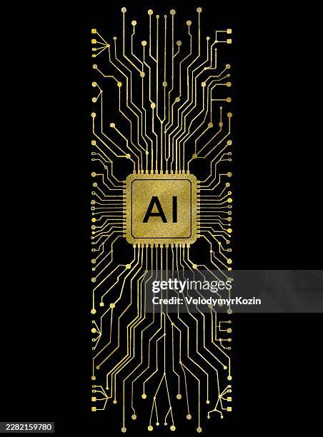 artificial intelligence microchip, golden digital technology circuit board pattern - rendering of binary code pattern stock illustrations