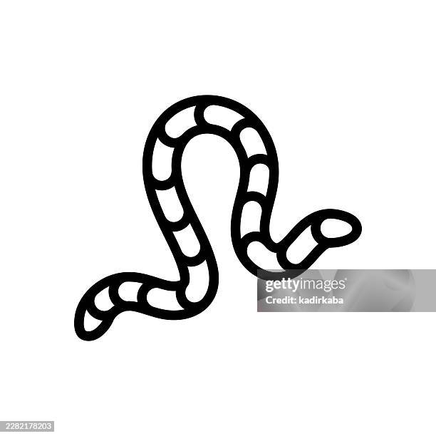 earthworm line icon - garden compost stock illustrations