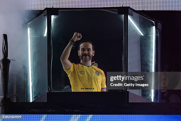 Abelardo de la Espriella, candidate for the Salvación Nacional, celebrates after winning the Presidential elections during the 2026 presidential...