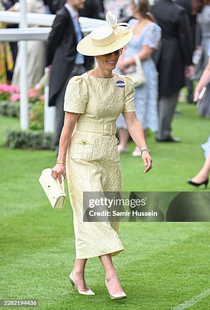 Zara Tindall smiles as she attends day three of Royal Ascot 2026 at Ascot Racecourse on June 18, 2026 in Ascot, England.
