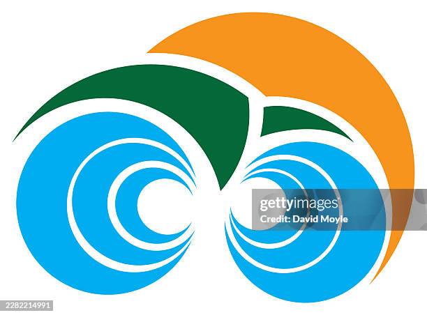 abstract sun setting over mountains and waves - sun over ocean stock illustrations