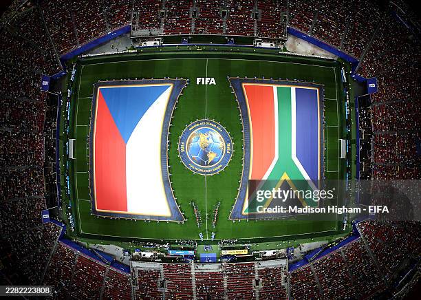 Players line up before before the FIFA World Cup 2026 Group A match between Czechia and South Africa at Atlanta Stadium on June 18, 2026 in Atlanta,...
