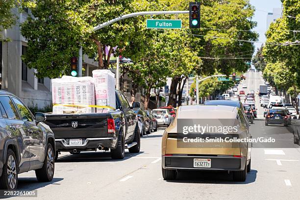 Tesla Cybercab self-driving car is seen underdoing testing on the street in San Francisco, California, June 17, 2026.