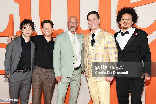Bryce Gheisar, Pilot Bunch, Christopher Meloni, John Cena, and Eric André attend the premiere of Netflix's "Little Brother" at The Plaza Hotel on...