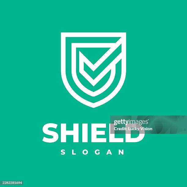 shield check logo designs concept, security technology logo symbol icon - shield logo stock illustrations