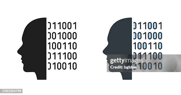 human face with binary code. icons for design - editable icon - binary code face stock illustrations