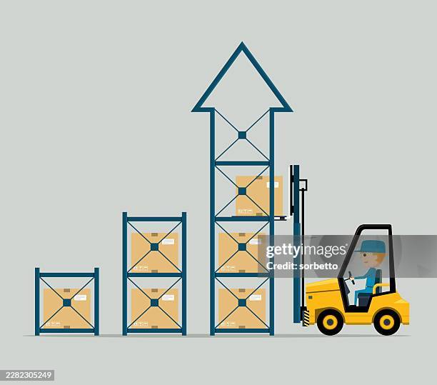 forklift truck with boxes on pallet. growth - loading crates stock illustrations