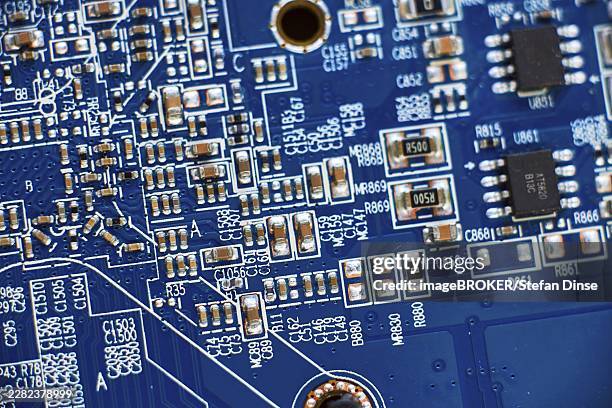 printed circuit board with chips and radio components electronics - aries stock pictures, royalty-free photos & images