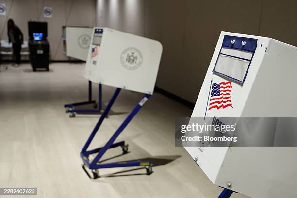 Voting booths at a polling location inside The Shed in Hudson Yards during a primary election in New York, US, on Tuesday, June 23, 2026. Tuesday's...