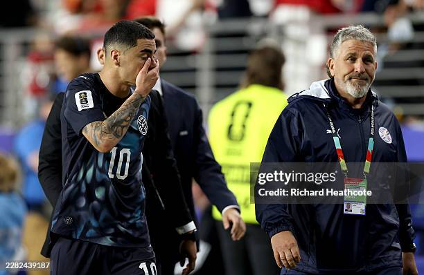 Miguel Almiron of Paraguay reacts after receiving a red card for covering his mouth while talking to another player during the FIFA World Cup 2026...