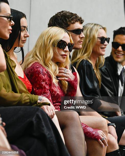 Debi Mazar, Charli xcx, Madonna, Connor Storrie and Kate Moss at the Saint Laurent fashion show as part of Paris Men's Spring-Summer 2027 fashion...