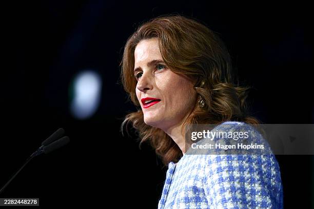 Deputy leader Nicola Willis speaks during the National Party 90th Annual Conference at Lower Hutt Event Centre on June 20, 2026 in Lower Hutt, New...