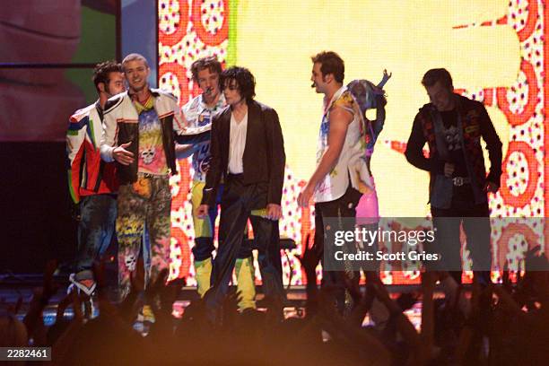 Michael Jackson and NSYNC onstage performing at the 2001 MTV Video Music Awards held at the Metropolitan Opera House at Lincoln Center in New York...