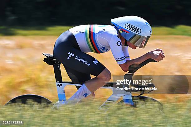 Marlen Reusser of Switzerland and Team Movistar competes during the 89th Tour de Suisse 2026, Stage 4 a 23.7km individual time trial stage from...