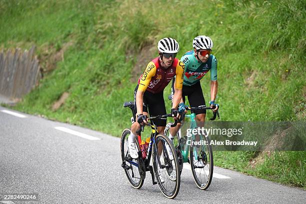 Ion Izagirre of Spain and Team Cofidis and Ibon Ruiz of Spain and Team Equipo Kern Pharma compete in the chase group during the 49th La Route...