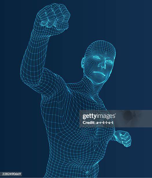 three dimensional men. fighting. ware mesh from 3d app. - intense workout boxing stock illustrations