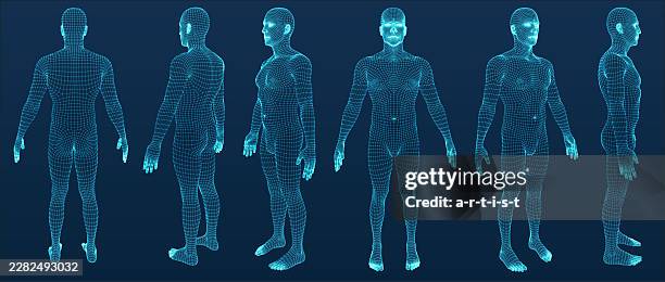 three dimensional man. set. ware mesh from 3d app. - 3d model stock illustrations