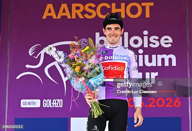 Alex Aranburu of Spain and Team Cofidis celebrates at podium as Purple Leader Jersey winner during the 95th Baloise Belgium Tour 2026, Stage 4 a...