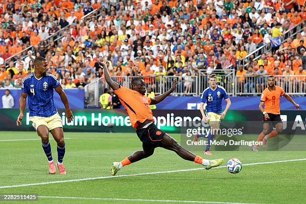 Brian Brobbey of the Netherlands scores his team's second goal during the FIFA World Cup 2026 Group F match between Netherlands and Sweden at Houston...