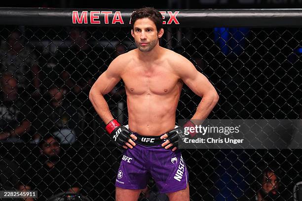 Allan Nascimento of Brazil prepares to face Mitch Raposo in a flyweight fight during the UFC Fight Night event at Meta APEX on June 20, 2026 in Las...