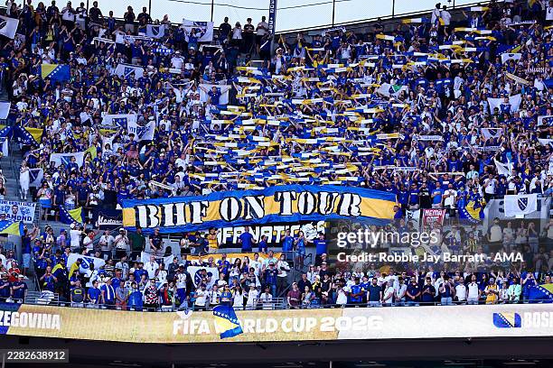 Fans of Bosnia and Herzegovina during the FIFA World Cup 2026 Group B match between Bosnia and Herzegovina and Qatar at Seattle Stadium on June 24,...