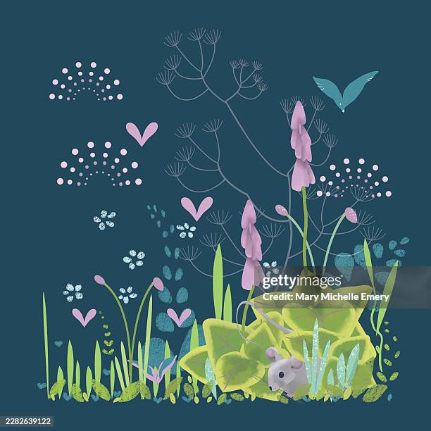 hidden mouse - backyard night stock illustrations