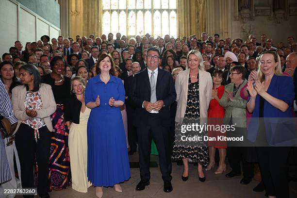 Andy Burnham, Labour MP for Makerfield, appears with the Parliamentary Labour Party after his swearing-in at the Houses of Parliament on June 22,...